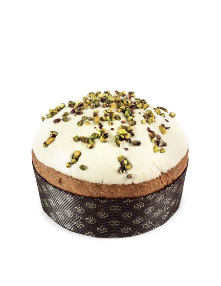 PANETTONE LA SANTA ricoperto cioc. Bianco e farcito con pistacchio di Bronte - VINCENTE DELICACIES